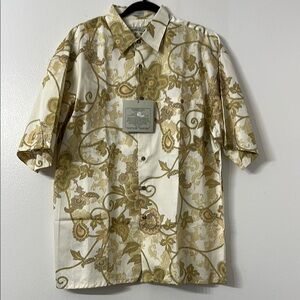 Vintage Bamboo Cay Resortwear Gold and Cream Floral Button-Up Shirt